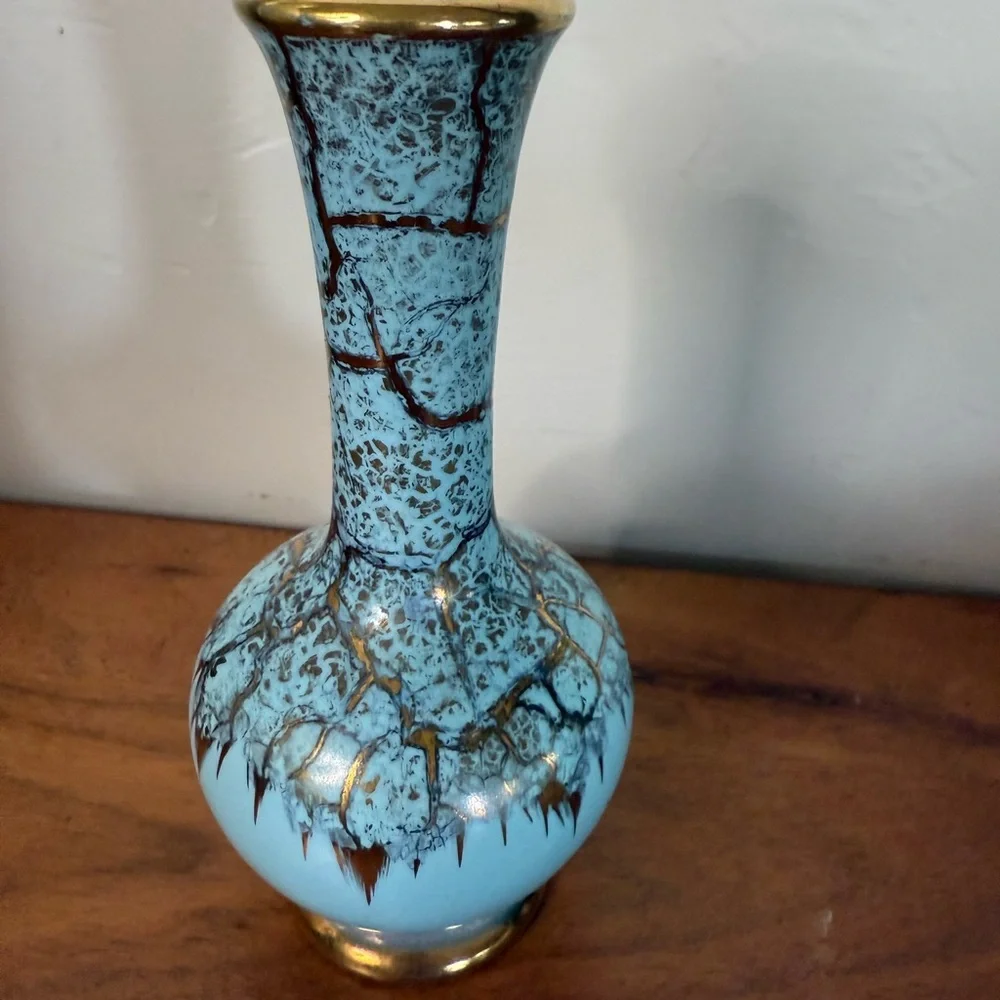 Vintage Made in‎ German Blue & Gold small Vase 5.5”H